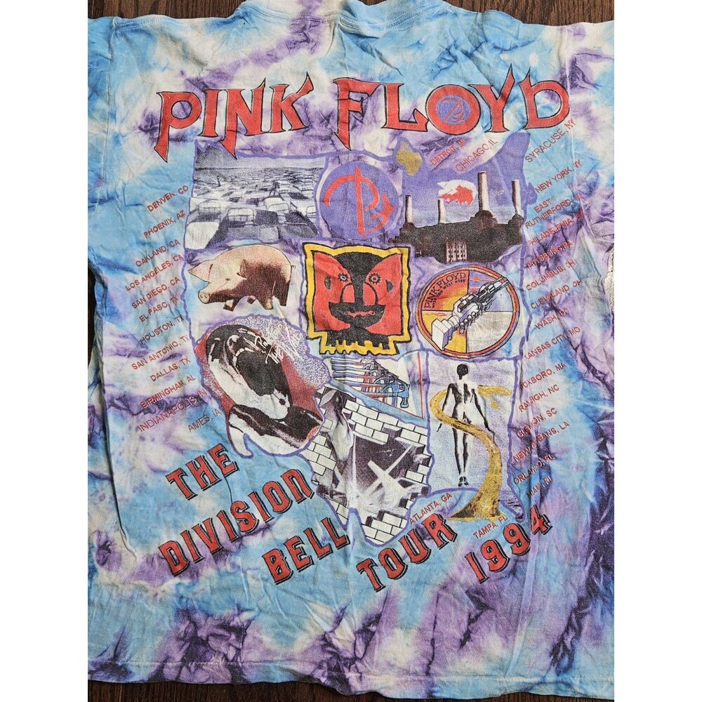 Vintage 1994 Pink Floyd The Division Bell Tour Tie Dye Band Tee Shirt Sz XL - Picture 11 of 14